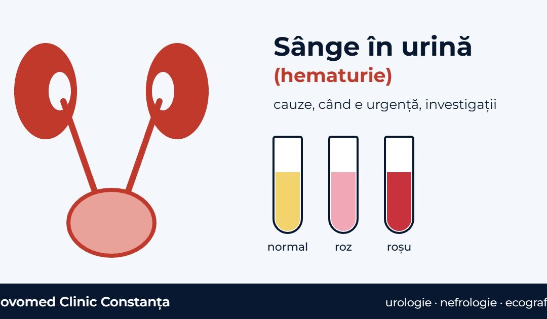 Sânge în urină (hematurie): cauze, când e urgență și ce investigații urmează